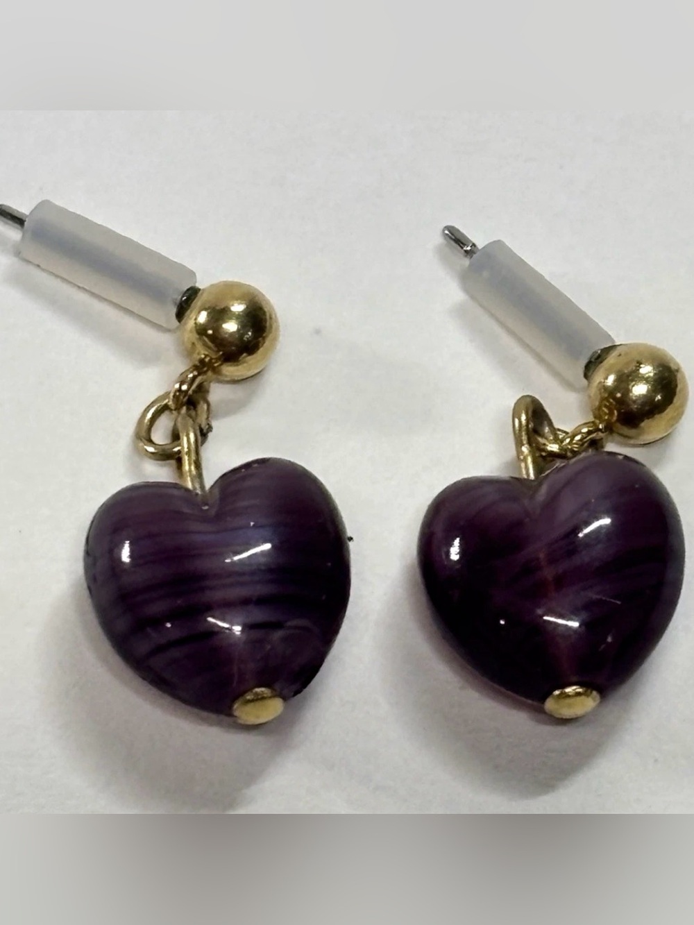 Gold & Purple Heart Drop Earrings - Women Jewelry